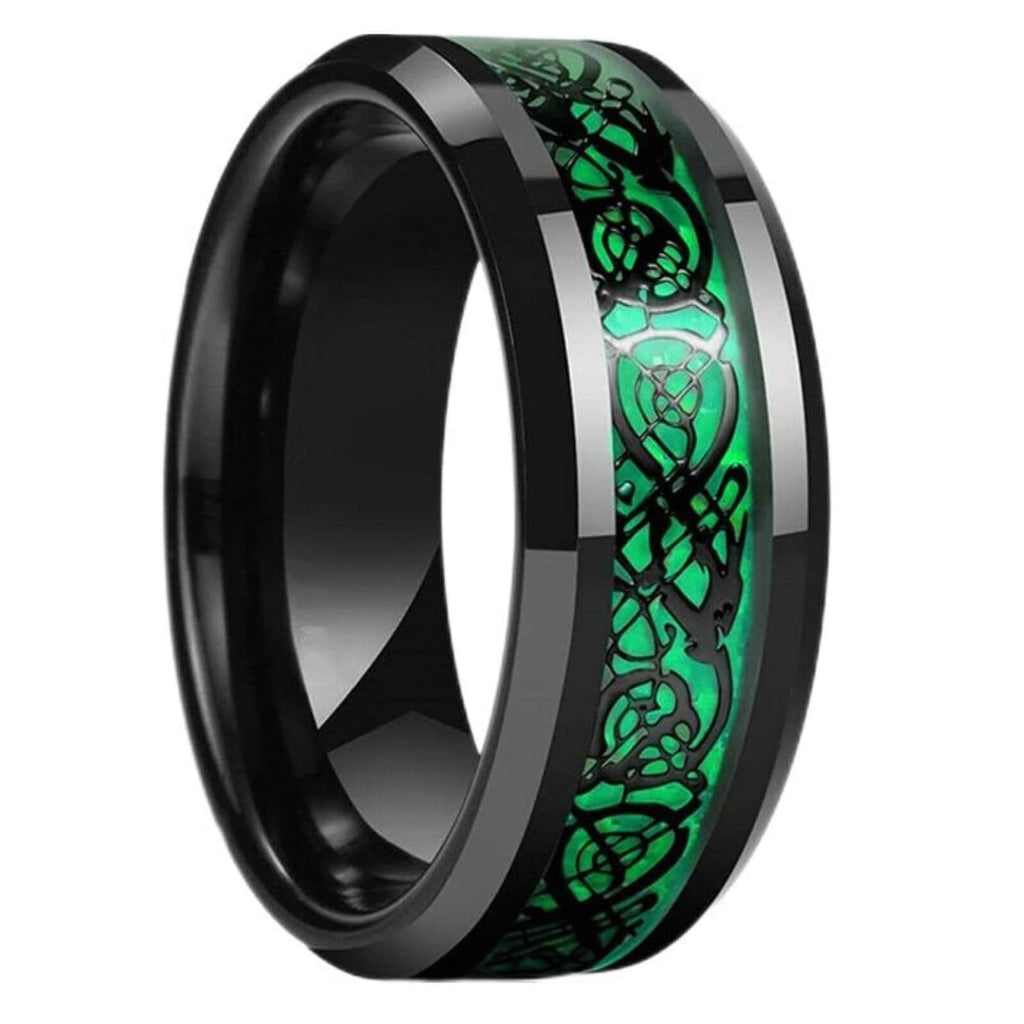 خاتم تنين تيتانيوم للرجال مصنوع من الفولاذ المقاوم للصدا - Bague titane Dragon vert